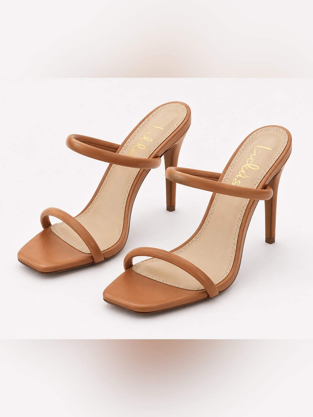Lulu's Cognac Double-Strap Square-Toe High Heels